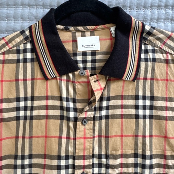 Burberry Beige and Black Plaid Men's Shirt